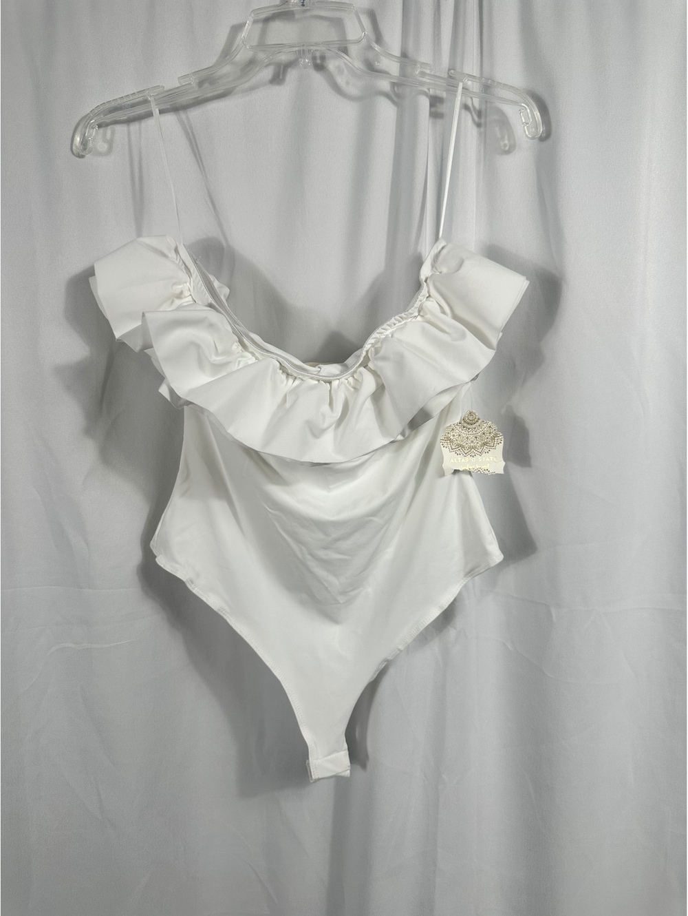 Altar'd State White One-Piece Bodysuit with Ruffle Detail Size Medium